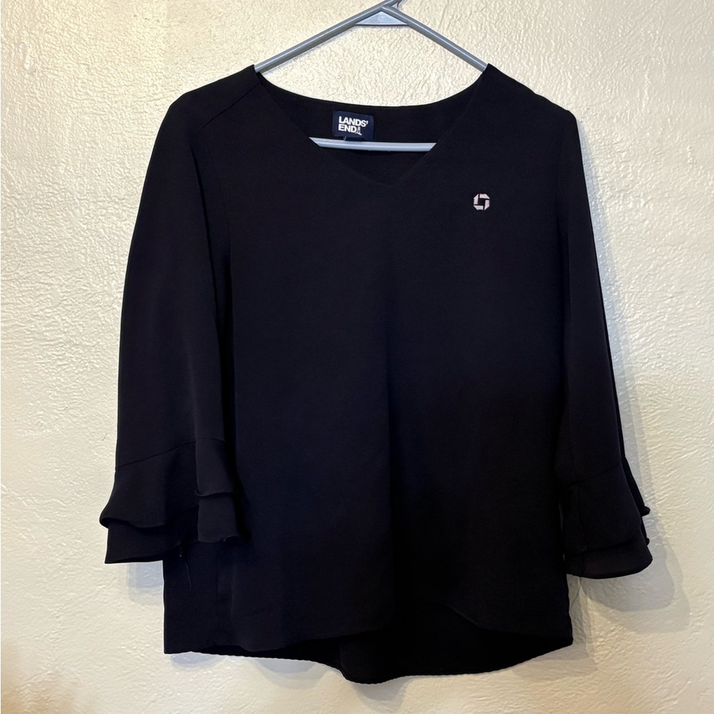 Chase Bank Lands' End Women's Navy Ruffle Sleeve Top